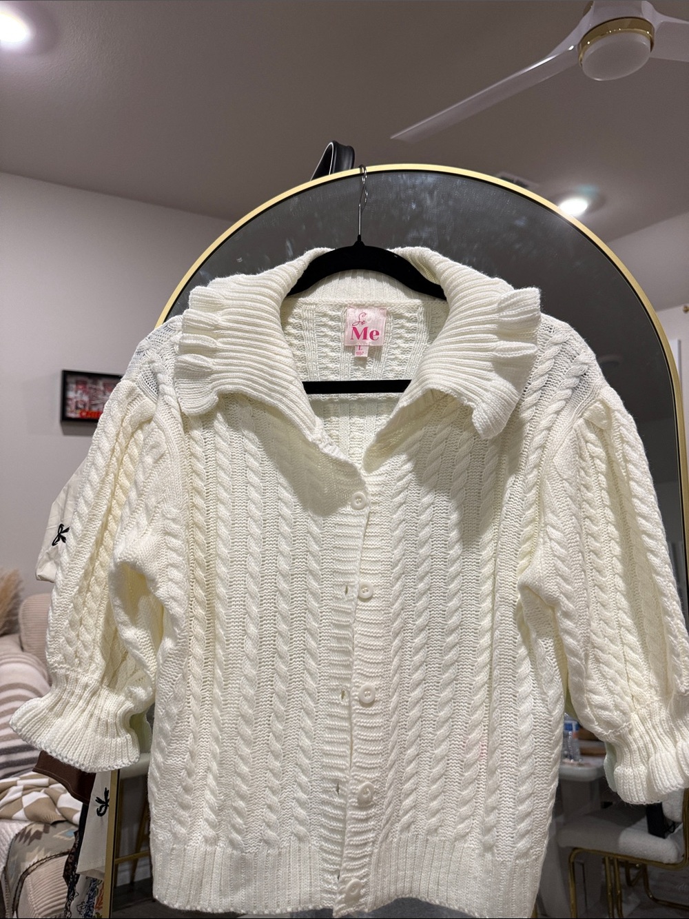 So Me Cream Cable-Knit Button-Up Sweater